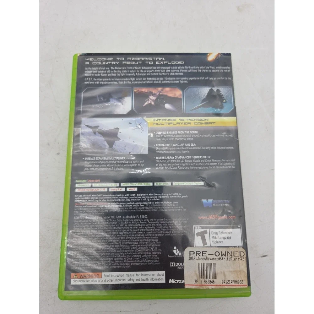 JASF: Jane's Advanced Strike Fighters Xbox 360 - VERY GOOD No Manual